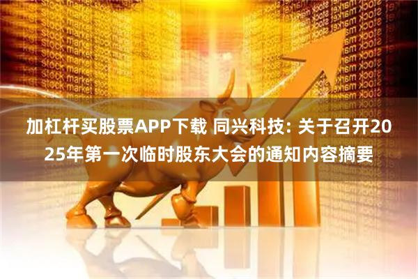 加杠杆买股票APP下载 同兴科技: 关于召开2025年第一次临时股东大会的通知内容摘要
